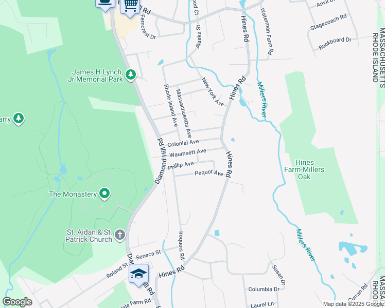 map of restaurants, bars, coffee shops, grocery stores, and more near 59 Waumsett Avenue in Cumberland