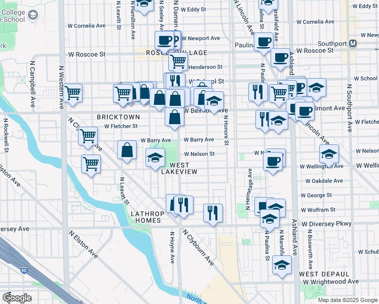 map of restaurants, bars, coffee shops, grocery stores, and more near in Chicago
