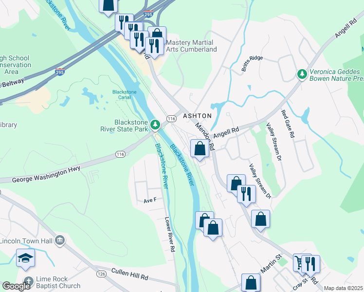 map of restaurants, bars, coffee shops, grocery stores, and more near 51 Front Street in Cumberland