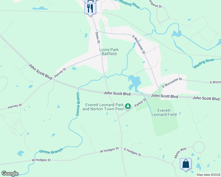 map of restaurants, bars, coffee shops, grocery stores, and more near 50 Dean Street in Norton