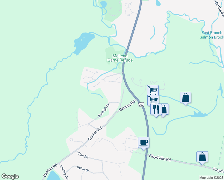 map of restaurants, bars, coffee shops, grocery stores, and more near 5 Canton Road in Granby