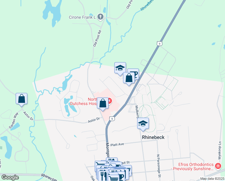 map of restaurants, bars, coffee shops, grocery stores, and more near 26 Orchard Street in Rhinebeck