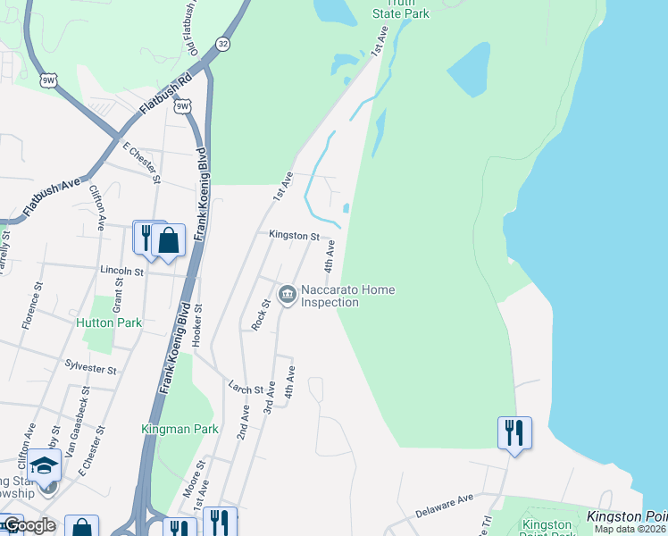 map of restaurants, bars, coffee shops, grocery stores, and more near 304-310 4th Avenue in Kingston