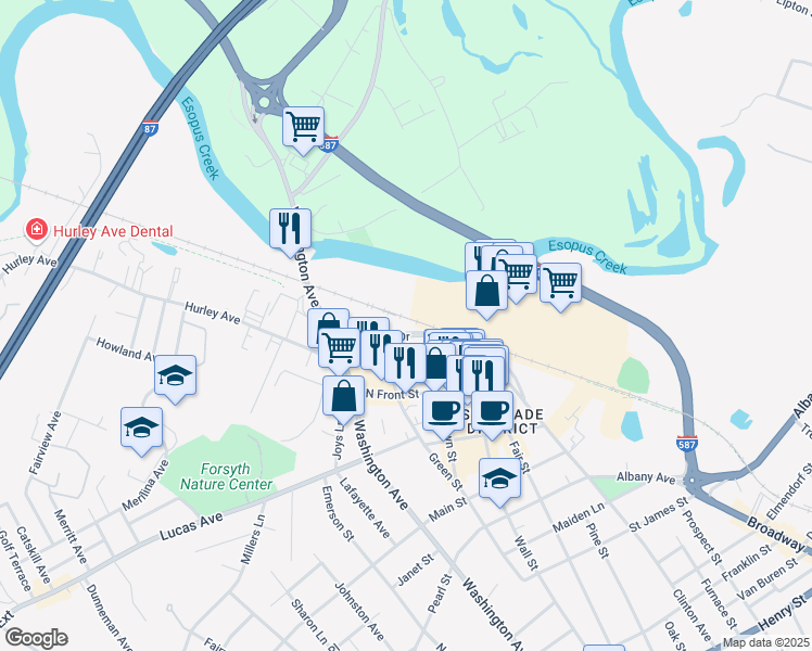 map of restaurants, bars, coffee shops, grocery stores, and more near 130 Schwenk Drive in Kingston