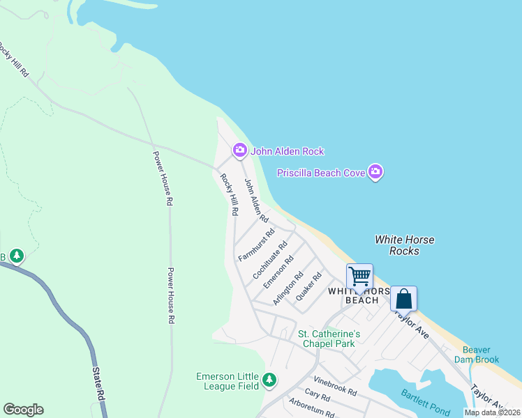 map of restaurants, bars, coffee shops, grocery stores, and more near 72 John Alden Road in Plymouth