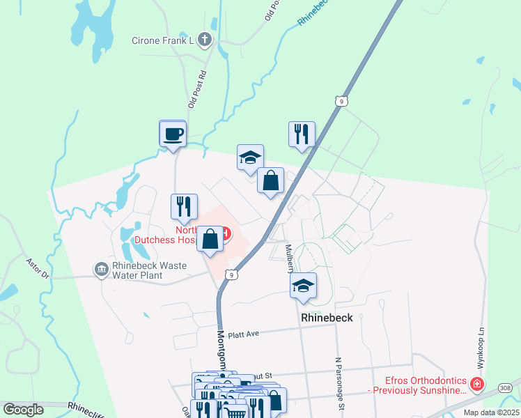 map of restaurants, bars, coffee shops, grocery stores, and more near 5 Cramer Road in Rhinebeck