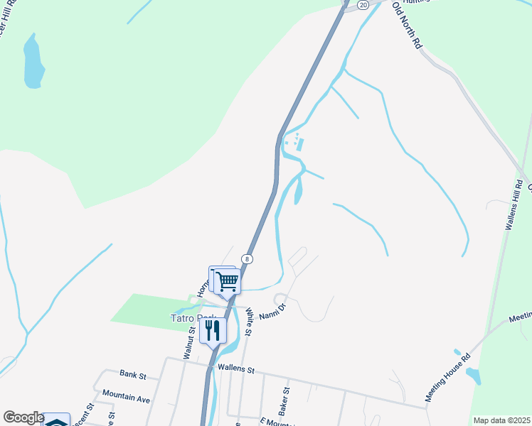 map of restaurants, bars, coffee shops, grocery stores, and more near 449 North Main Street in Winsted
