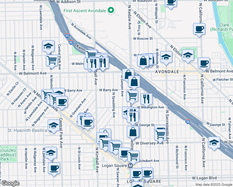 map of restaurants, bars, coffee shops, grocery stores, and more near in Chicago