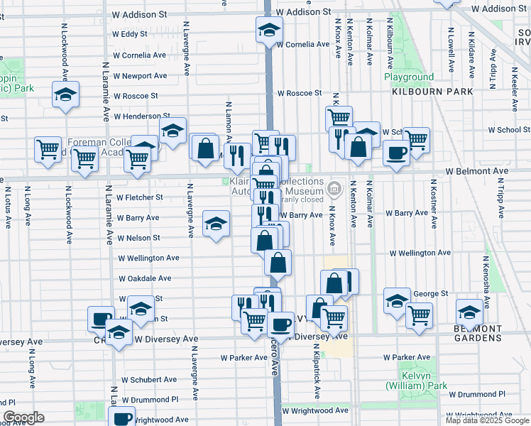 map of restaurants, bars, coffee shops, grocery stores, and more near 3100 Illinois 50 in Chicago