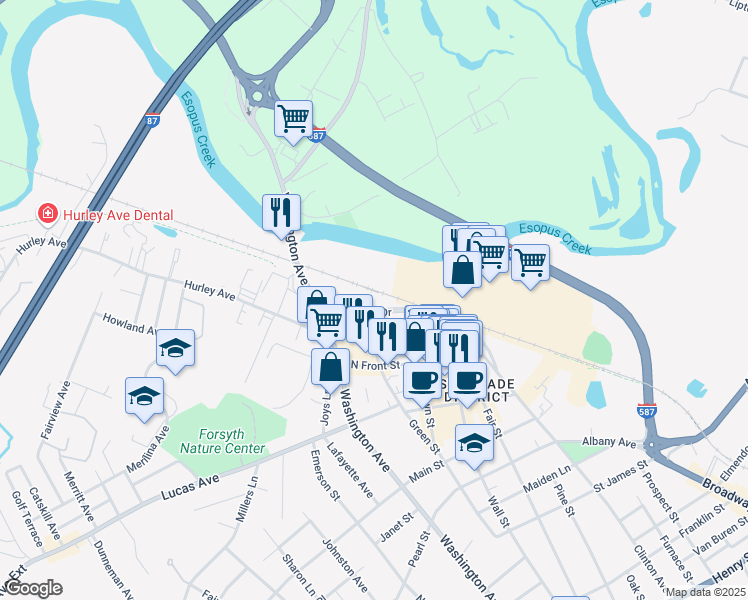 map of restaurants, bars, coffee shops, grocery stores, and more near 142 Schwenk Drive in Kingston