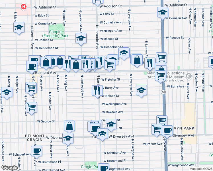 map of restaurants, bars, coffee shops, grocery stores, and more near 5146 West Barry Avenue in Chicago