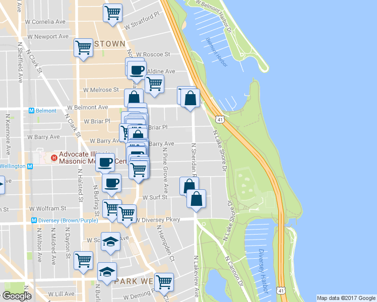 map of restaurants, bars, coffee shops, grocery stores, and more near 428 West Wellington Avenue in Chicago