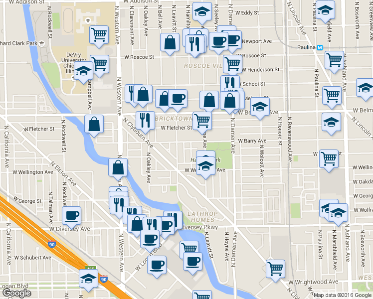 map of restaurants, bars, coffee shops, grocery stores, and more near in Chicago