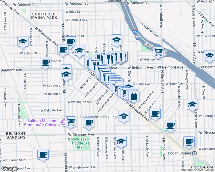 map of restaurants, bars, coffee shops, grocery stores, and more near in Chicago