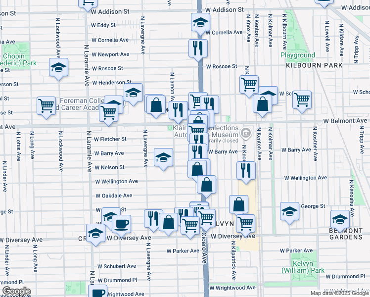 map of restaurants, bars, coffee shops, grocery stores, and more near 4842 West Barry Avenue in Chicago