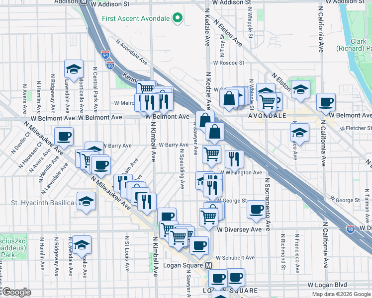 map of restaurants, bars, coffee shops, grocery stores, and more near in Chicago