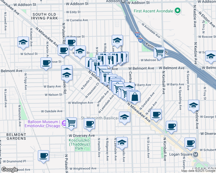 map of restaurants, bars, coffee shops, grocery stores, and more near in Chicago
