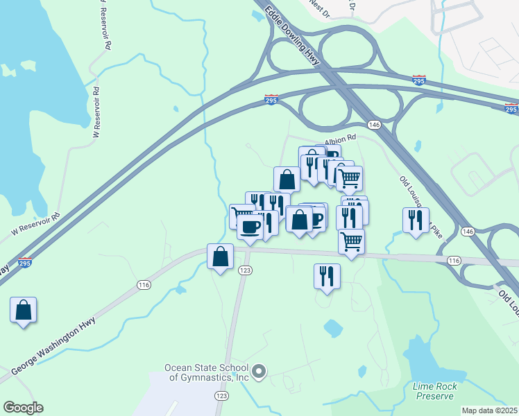 map of restaurants, bars, coffee shops, grocery stores, and more near 409 Albion Road in Lincoln