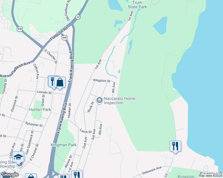 map of restaurants, bars, coffee shops, grocery stores, and more near 304-310 4th Avenue in Kingston