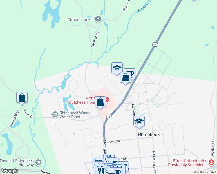 map of restaurants, bars, coffee shops, grocery stores, and more near 26 Orchard Street in Rhinebeck