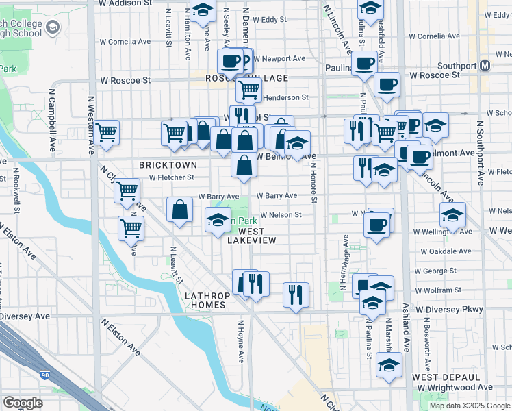 map of restaurants, bars, coffee shops, grocery stores, and more near in Chicago