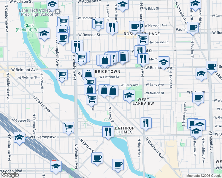 map of restaurants, bars, coffee shops, grocery stores, and more near in Chicago
