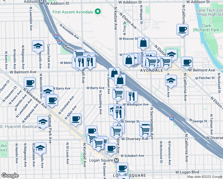 map of restaurants, bars, coffee shops, grocery stores, and more near in Chicago