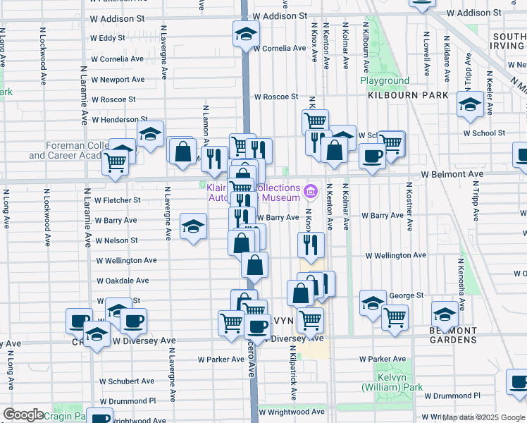 map of restaurants, bars, coffee shops, grocery stores, and more near 4715 West Barry Avenue in Chicago