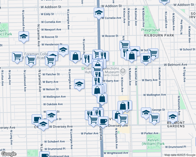 map of restaurants, bars, coffee shops, grocery stores, and more near 3100 Illinois 50 in Chicago