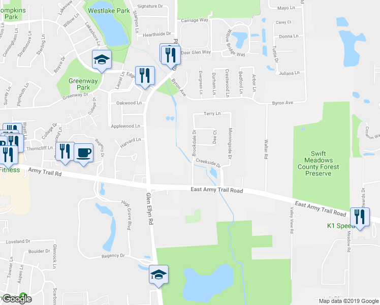 map of restaurants, bars, coffee shops, grocery stores, and more near 324A Brookdale Drive in Bloomingdale