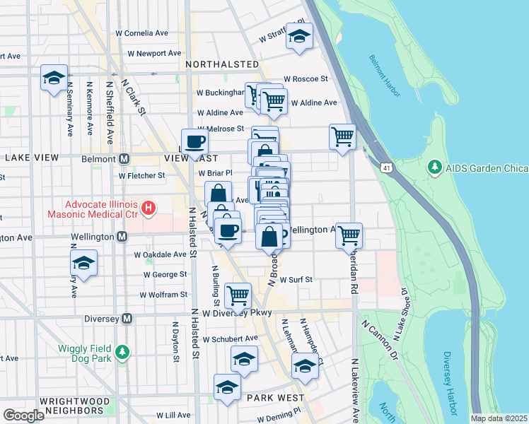 map of restaurants, bars, coffee shops, grocery stores, and more near in Chicago