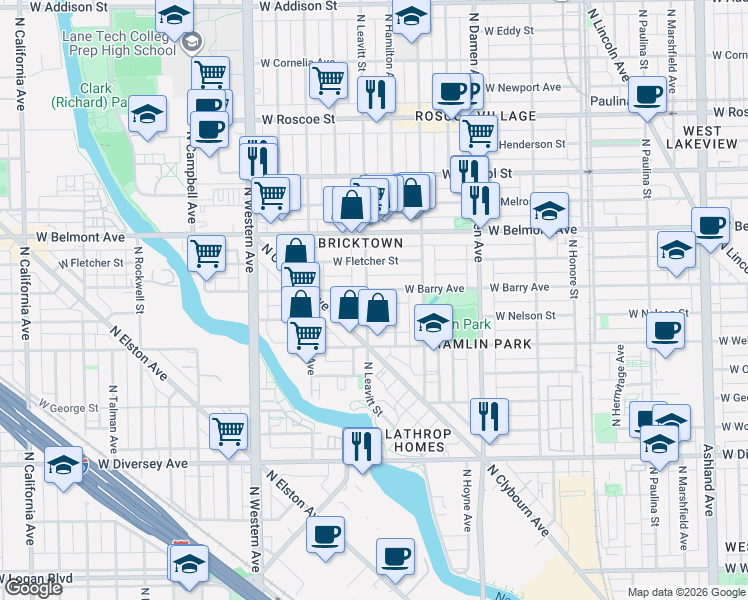 map of restaurants, bars, coffee shops, grocery stores, and more near in Chicago