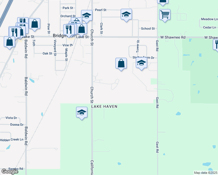 map of restaurants, bars, coffee shops, grocery stores, and more near in Bridgman