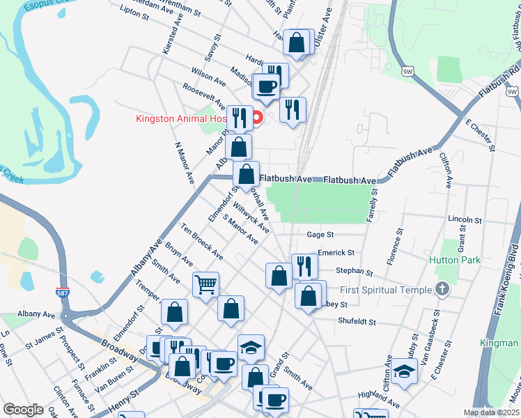 map of restaurants, bars, coffee shops, grocery stores, and more near 329 Foxhall Avenue in Kingston