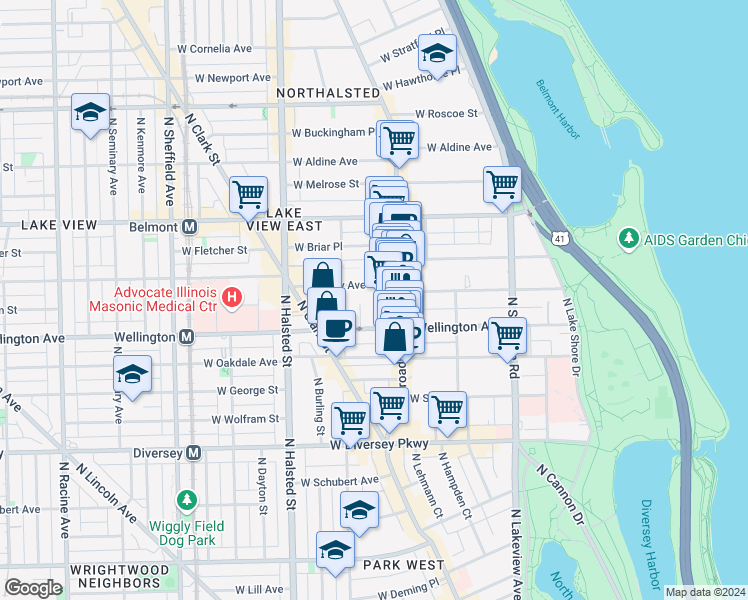 map of restaurants, bars, coffee shops, grocery stores, and more near in Chicago