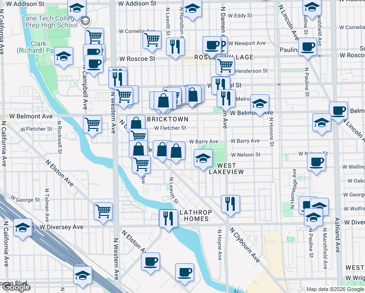 map of restaurants, bars, coffee shops, grocery stores, and more near in Chicago