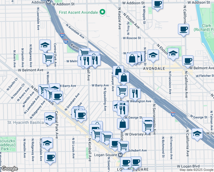 map of restaurants, bars, coffee shops, grocery stores, and more near in Chicago