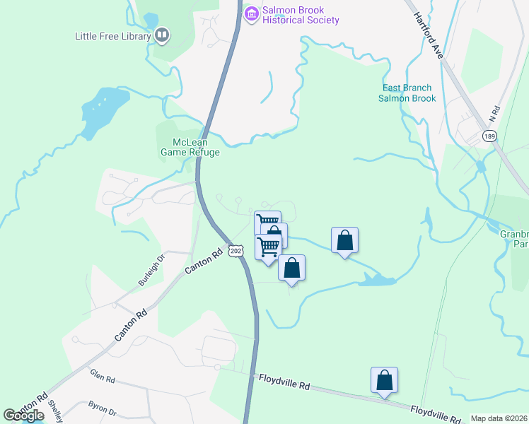 map of restaurants, bars, coffee shops, grocery stores, and more near 39 Hunt Glen Drive in Granby