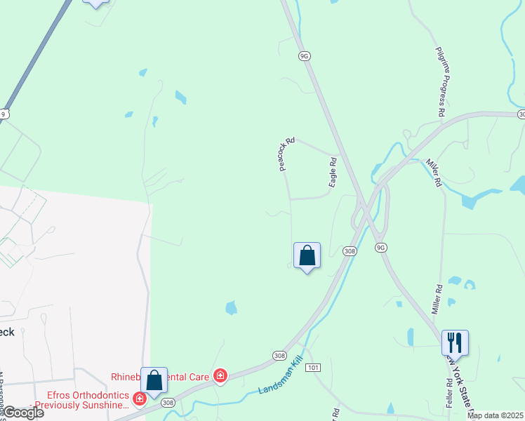 map of restaurants, bars, coffee shops, grocery stores, and more near 25 Peacock Road in Rhinebeck