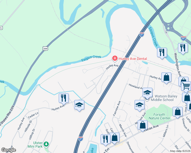map of restaurants, bars, coffee shops, grocery stores, and more near 305 Hurley Avenue in Kingston