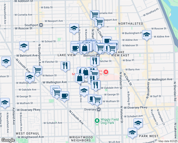 map of restaurants, bars, coffee shops, grocery stores, and more near 3024 North Kenmore Avenue in Chicago