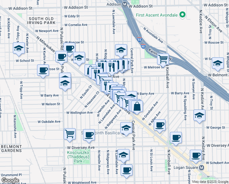 map of restaurants, bars, coffee shops, grocery stores, and more near in Chicago