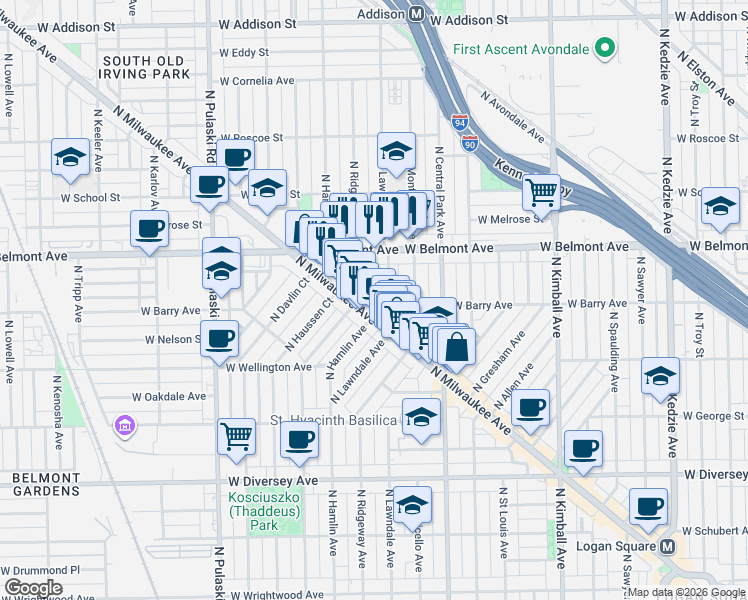 map of restaurants, bars, coffee shops, grocery stores, and more near in Chicago