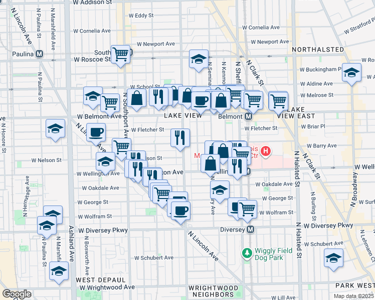 map of restaurants, bars, coffee shops, grocery stores, and more near 3047 North Racine Avenue in Chicago