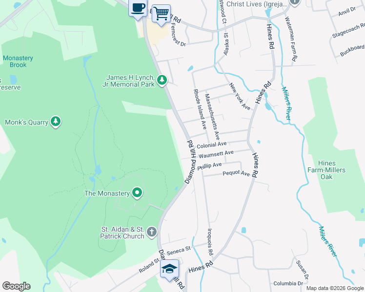 map of restaurants, bars, coffee shops, grocery stores, and more near 4 Waumsett Avenue in Cumberland