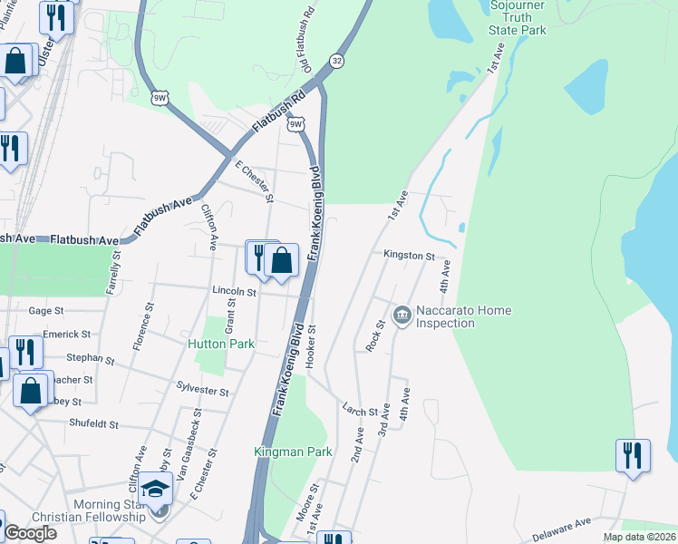 map of restaurants, bars, coffee shops, grocery stores, and more near 311 1st Avenue in Kingston