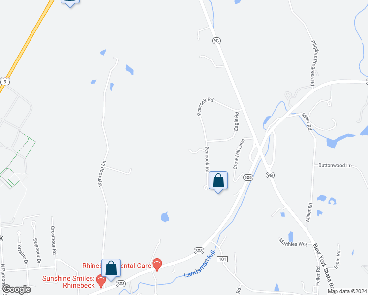 map of restaurants, bars, coffee shops, grocery stores, and more near 25 Peacock Road in Rhinebeck