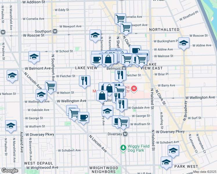 map of restaurants, bars, coffee shops, grocery stores, and more near 3024 North Kenmore Avenue in Chicago