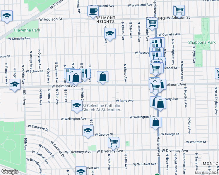 map of restaurants, bars, coffee shops, grocery stores, and more near 3126 North Osceola Avenue in Chicago
