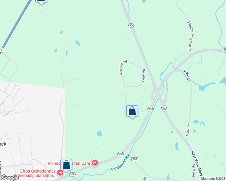 map of restaurants, bars, coffee shops, grocery stores, and more near 25 Peacock Road in Rhinebeck